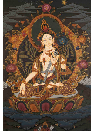 White Tara Thangka | Buddhist Wall Hanging Painting