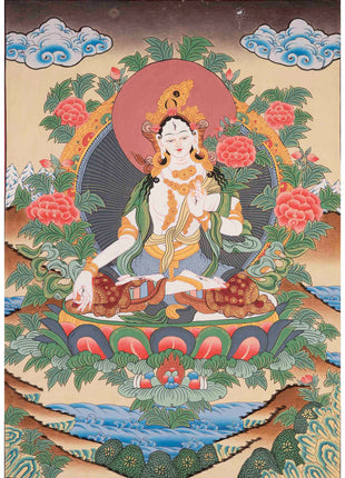 White Tara Thangka | Traditional Tibetan Art | Wall Decor