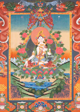 White Tara Thangka | Religious Tibetan Artwork | Wall Decors
