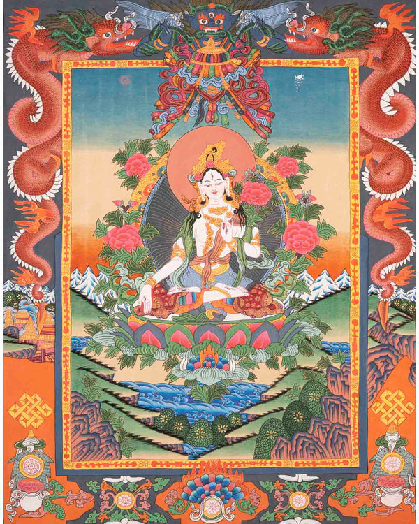 White Tara Thangka | Religious Tibetan Artwork | Wall Decors