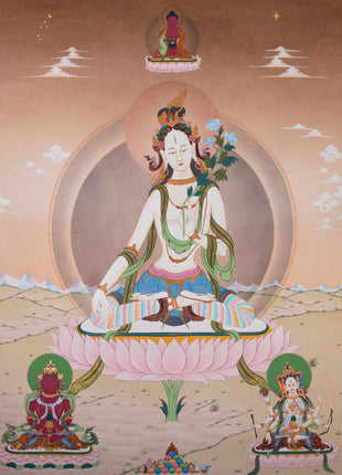 White Tara Thangka | Religious Buddhist Artwork | Wall Hanging Decoration