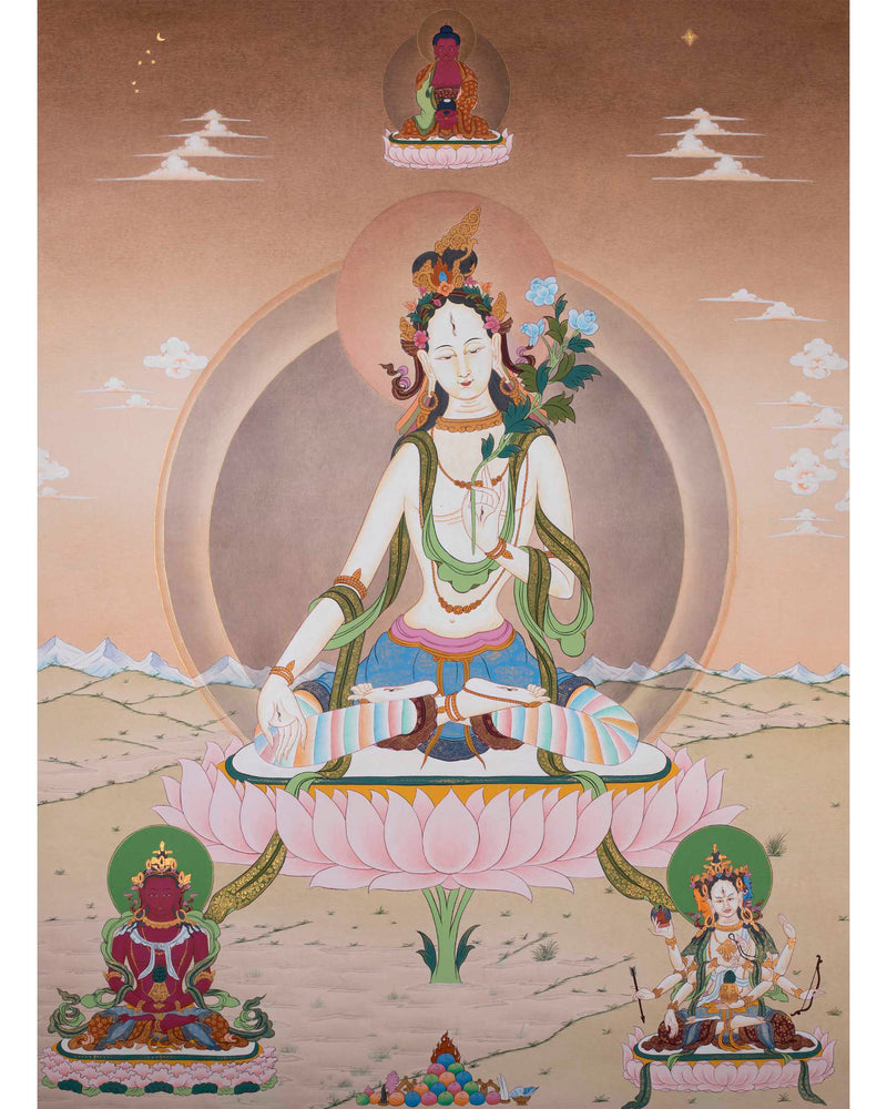White Tara Thangka | Religious Buddhist Artwork | Wall Hanging Decoration