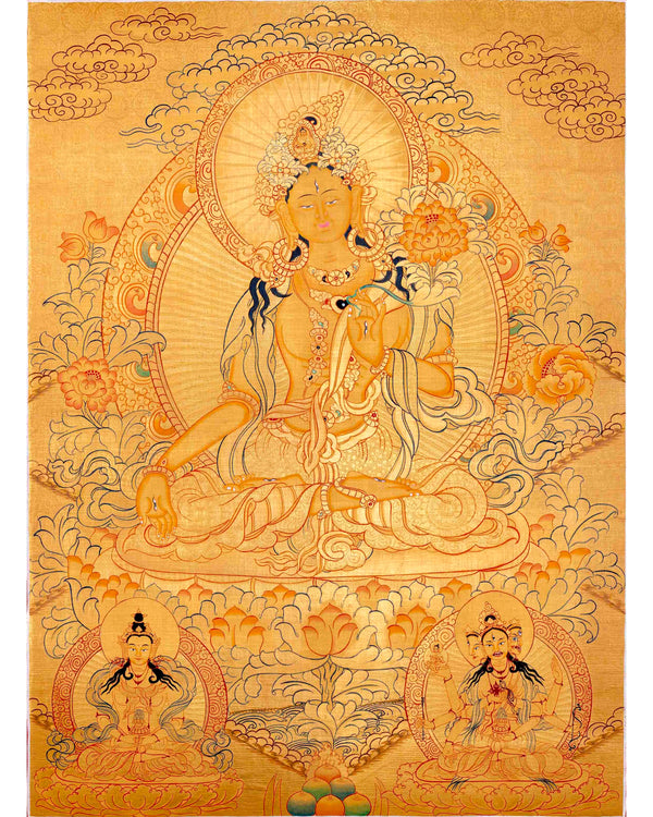 Hand-Painted White Tara Thangka | Wall Hanging Decor