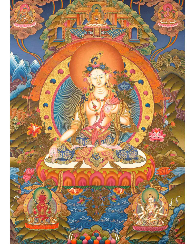 White Tara | Kwan Yin Female Goddess | Original Hand-Painted Tibetan Thangka