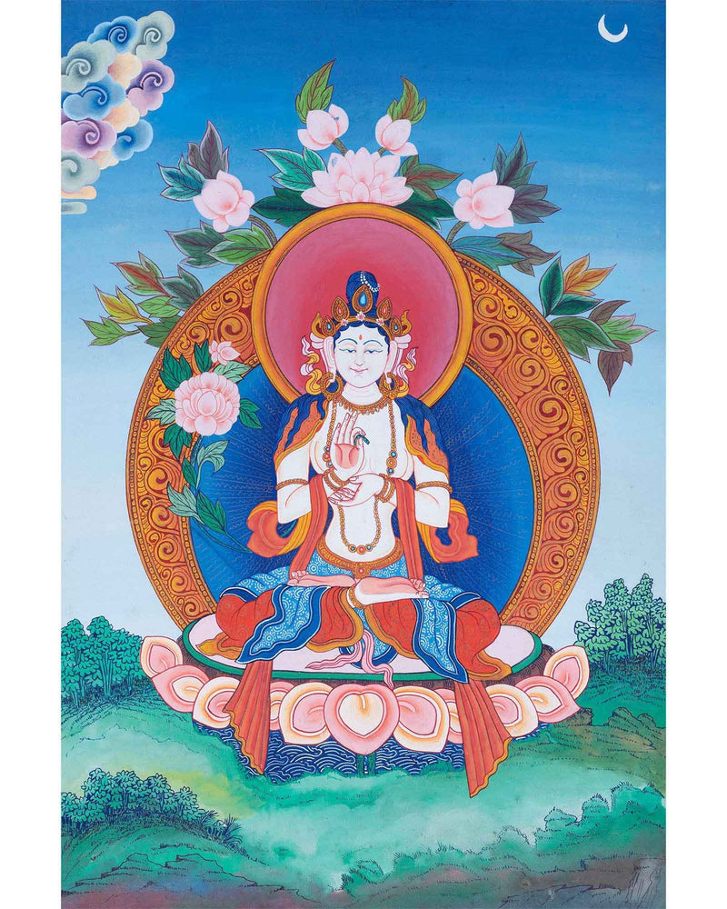White Tara | Female Buddhist Divinity | Original Thangka Painting