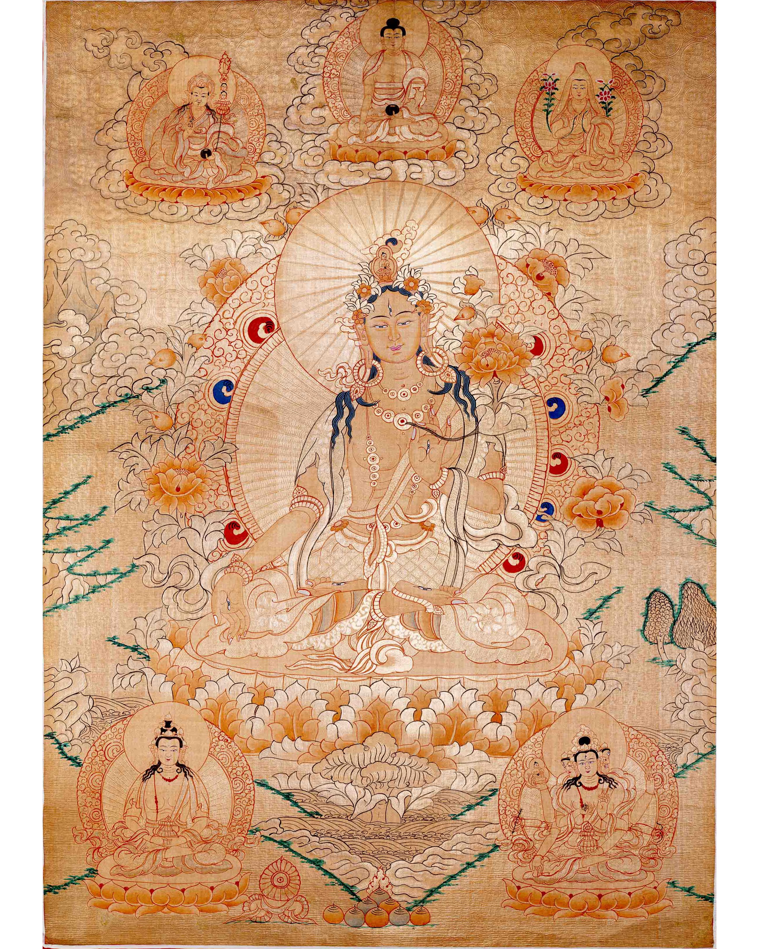 Traditional White Tara Thangka | Mother Buddha Painting with 24k Gold