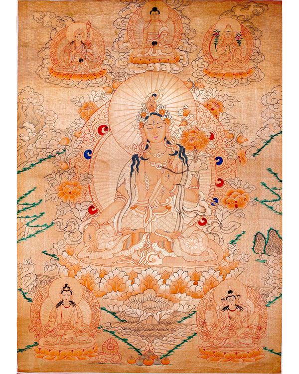 Traditional White Tara Thangka | Mother Buddha Painting with 24k Gold