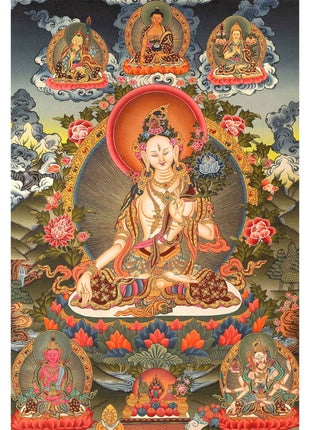 White Tara Original Hand-Painted Thangka | Kwan Yin Female Goddess