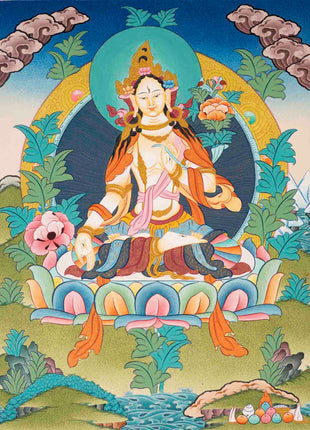White Tara | Female Bodhisattva Thangka | Religious Buddhist Paint