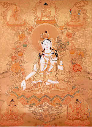 Tibetan White Tara Thangka | Wall Hanging Meditation and Yoga Art