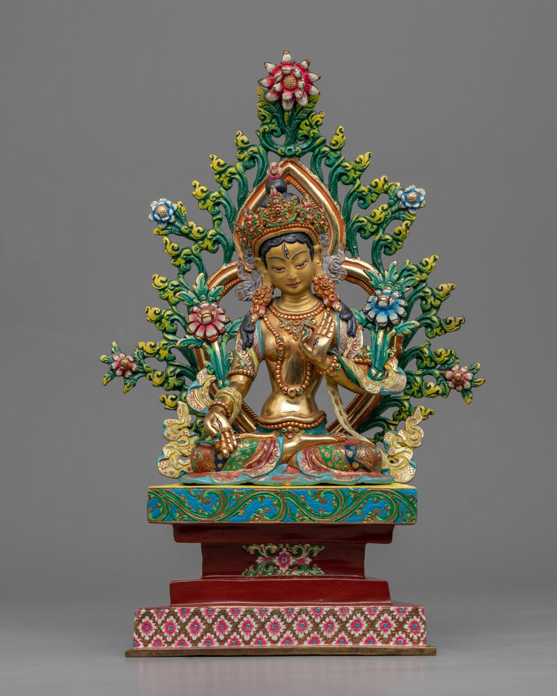 Himalayan Style Gold-Gilded Statue For White Tara Mantra Practice | Tibetan Art Plated with Gold