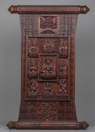 Dzambhala Centered Wooden Wall Hanging Thanka