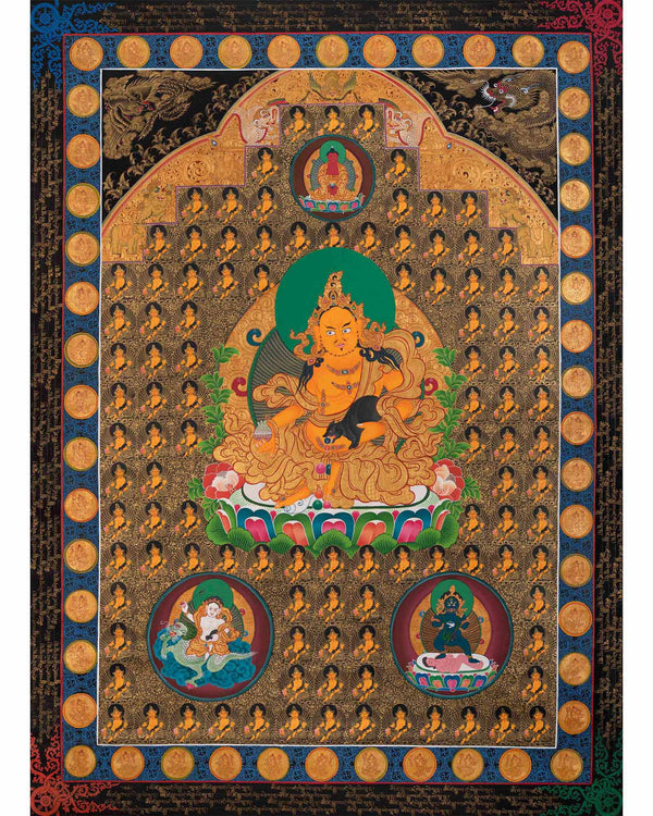 Dzambala Yellow Thangka  |  Traditional Tibetan Art | Wall Decors