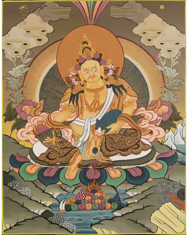 Yellow Dzambala Thangka | Kubera Tibetan Buddhist Thangka