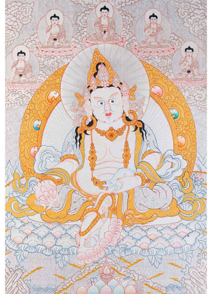 Yellow Dzambhala Mantra | Original Hand-painted Dzambala Thangka Painting