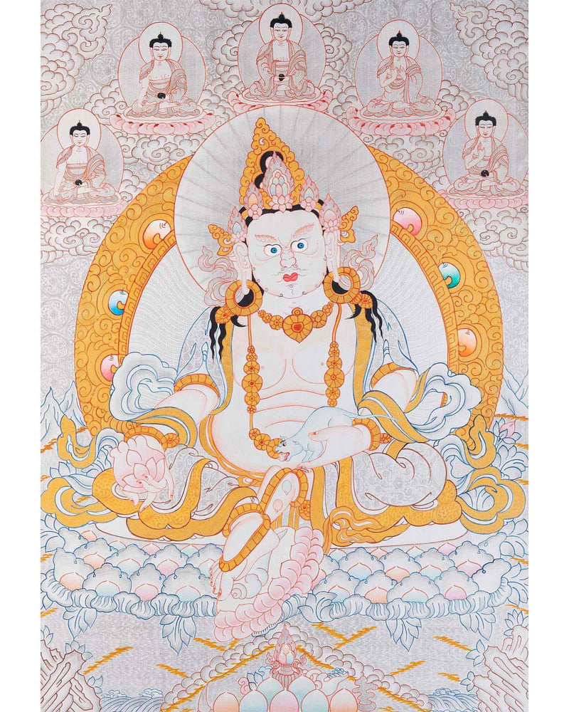 Yellow Dzambhala Mantra | Original Hand-painted Dzambala Thangka Painting