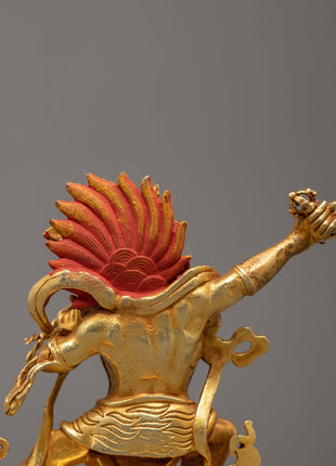 Wrathful Vajrapani Gold Sculpture | Traditional Himalayan Art