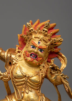 Wrathful Vajrapani Gold Sculpture | Traditional Himalayan Art