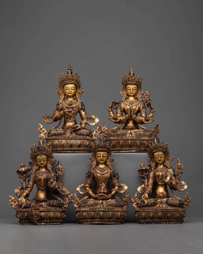 Tibetan Bodhisattva Copper Statue Set 