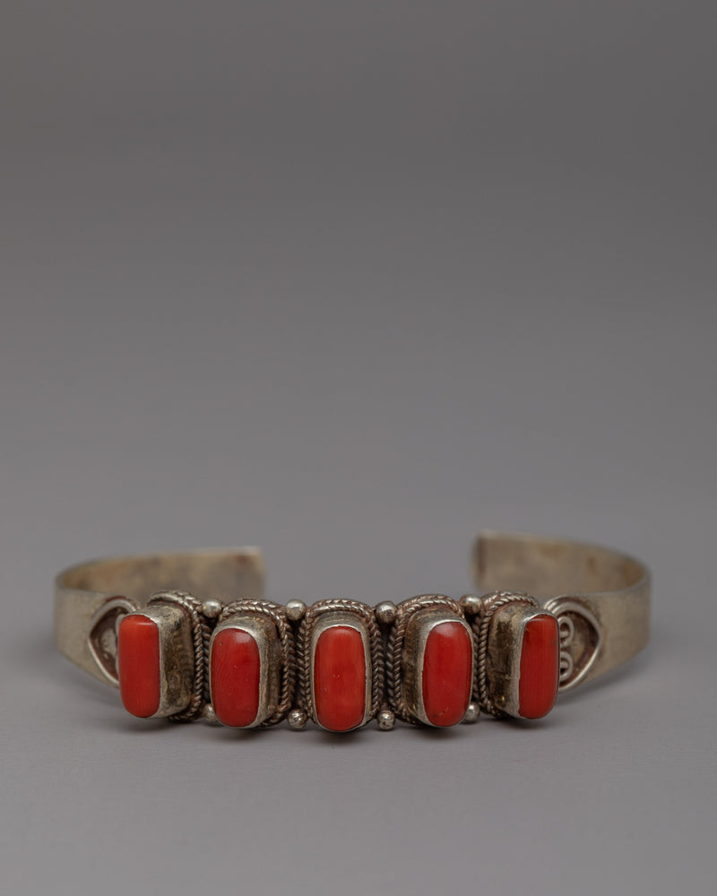 Handcrafted Silver Coral Bracelet | Exquisite Coral Jewellery