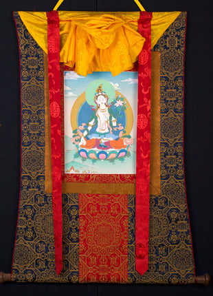 Mother White Tara | Brocade Thangka Art | Buddhist Deity