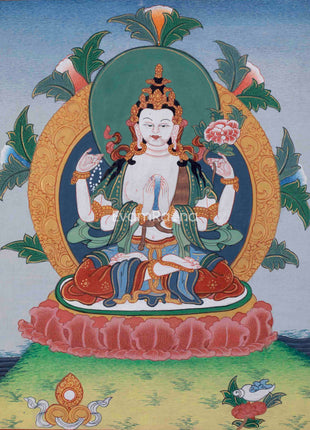 Traditional Hand Painted Chenrezig Thangka Painting | Chenrezig Thangka
