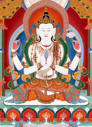 Chenrezig Thangka Print  | Buddhist Art Prints | Traditional Art of Avalokiteshvara