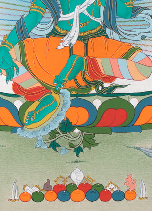Green Tara Brocade Thangka | Female Bodhisattva | Awakened Buddha