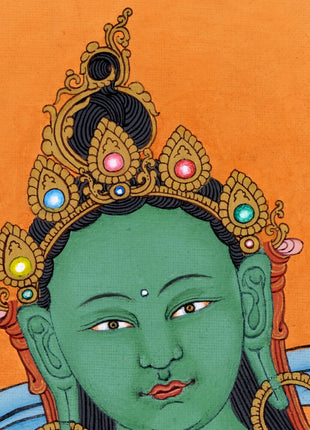 Green Tara Thangka | Mother Bodhisattva | Menri Style | Himalayan Buddhist Deity