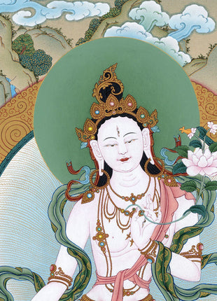 White Tara Thangka, Traditional Hand Painted Gold Tara Painting, Vajrayana Buddhist Art