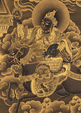 Yellow jambala Thangka, High Quality Giclee Canvas Print Digital Print, Black and Gold Thangka