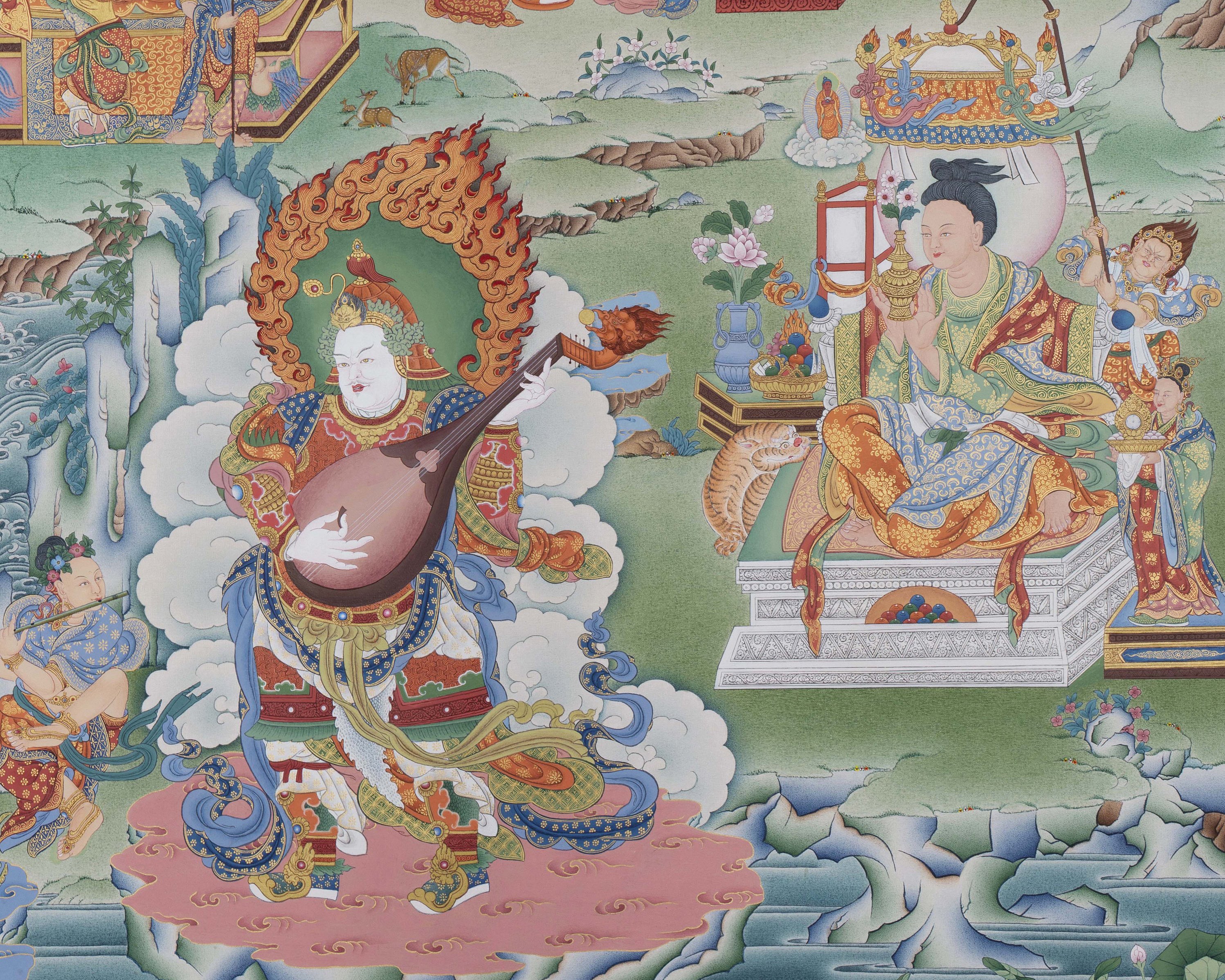 Buddha Shakyamuni with 16 Arhat Thangka, High Quality Giclee Canvas Print, Digital Print