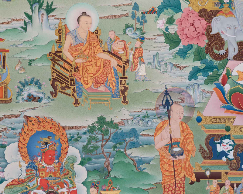 Buddha Shakyamuni with 16 Arhat Thangka, High Quality Giclee Canvas Print, Digital Print