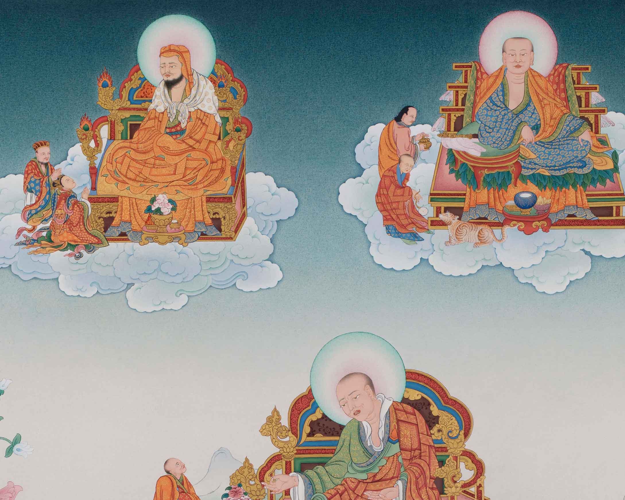 Buddha Shakyamuni with 16 Arhat Thangka, High Quality Giclee Canvas Print, Digital Print
