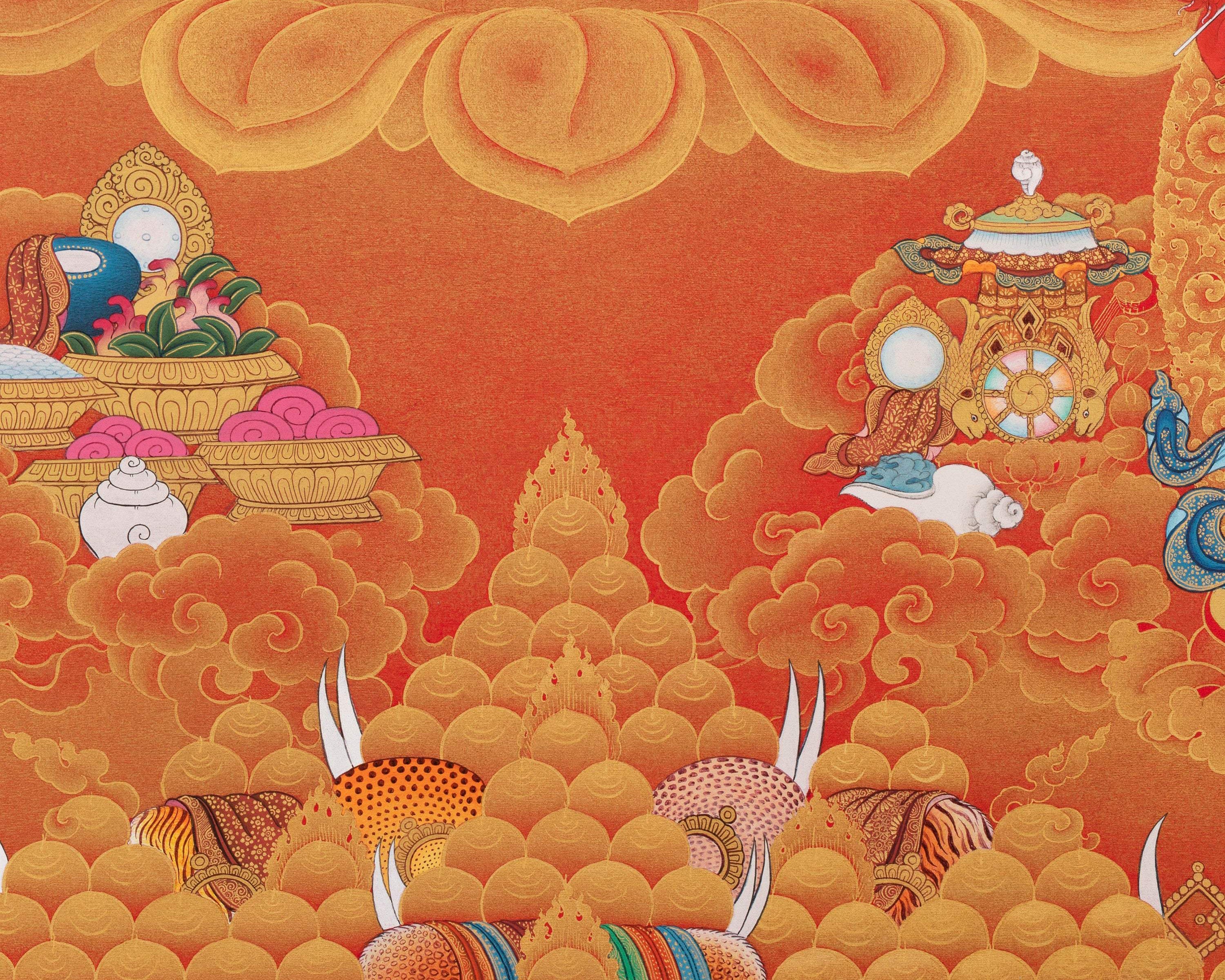Rare Kurukulla Thangka With Ganesh and Takiraja, Dakini Thangka Painting, High Quality Giclee Canvas Print, Digital Print