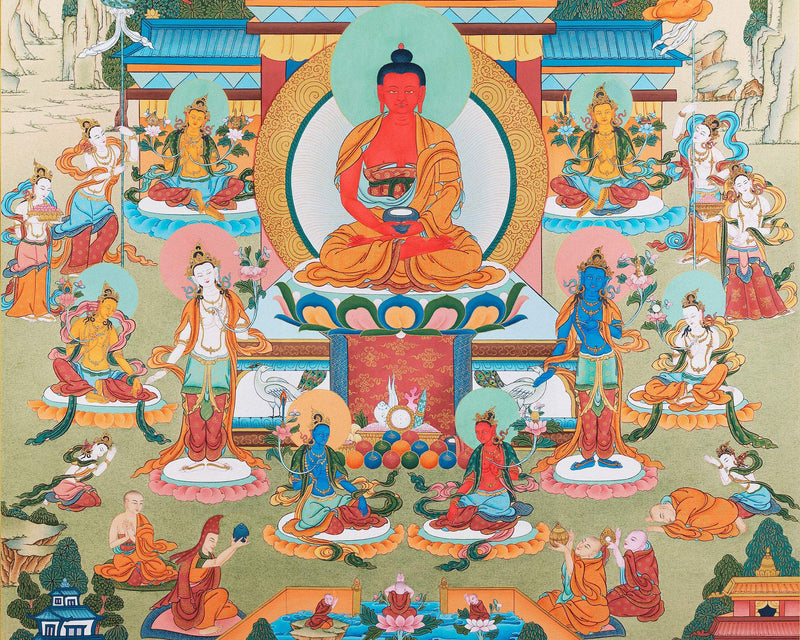 Pureland Amitabha| Buddha Thangka| Canvas Thangka Print| Digital Print