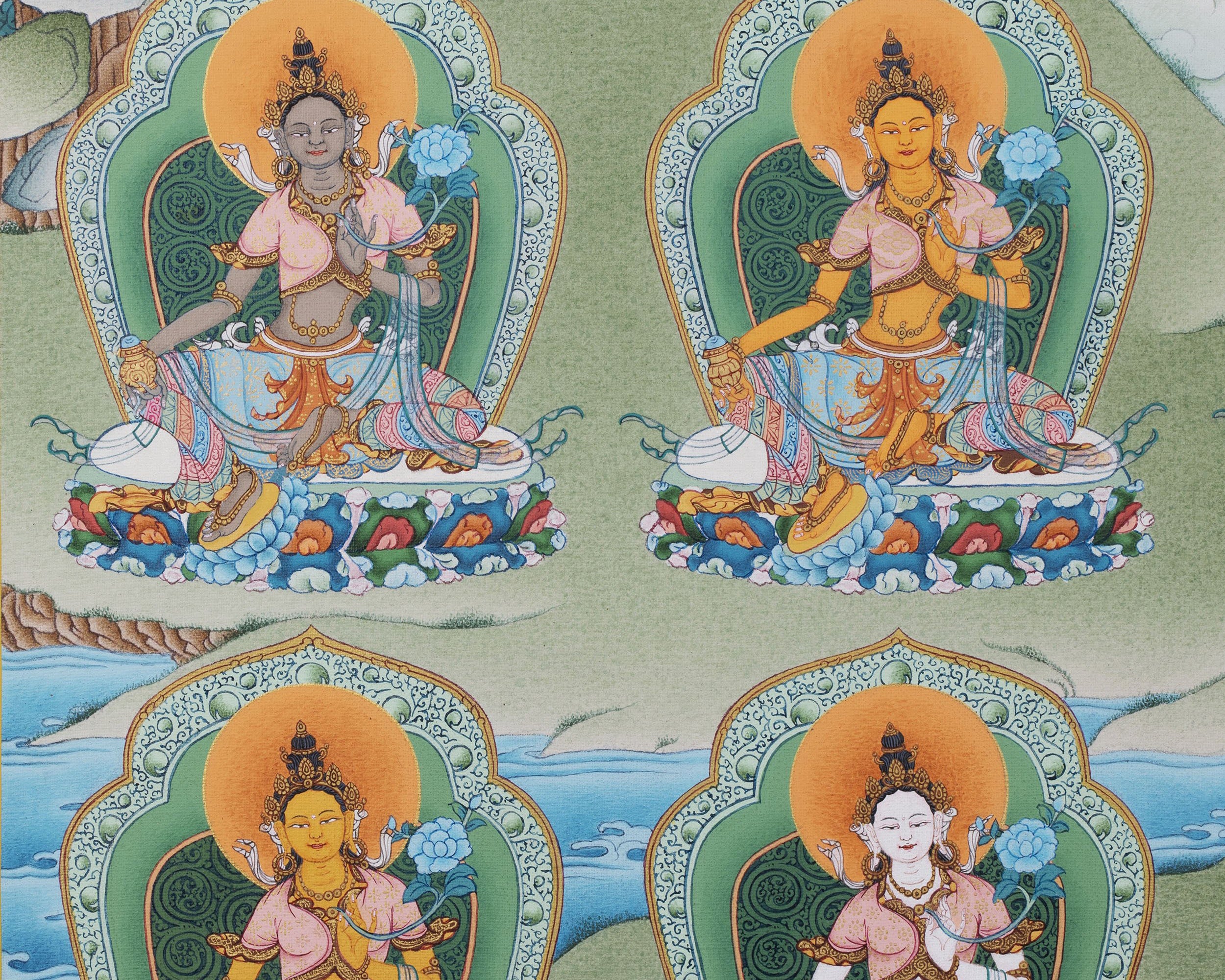 21 Tara Thangka, Green Tara, High Quality Giclee Canvas Print