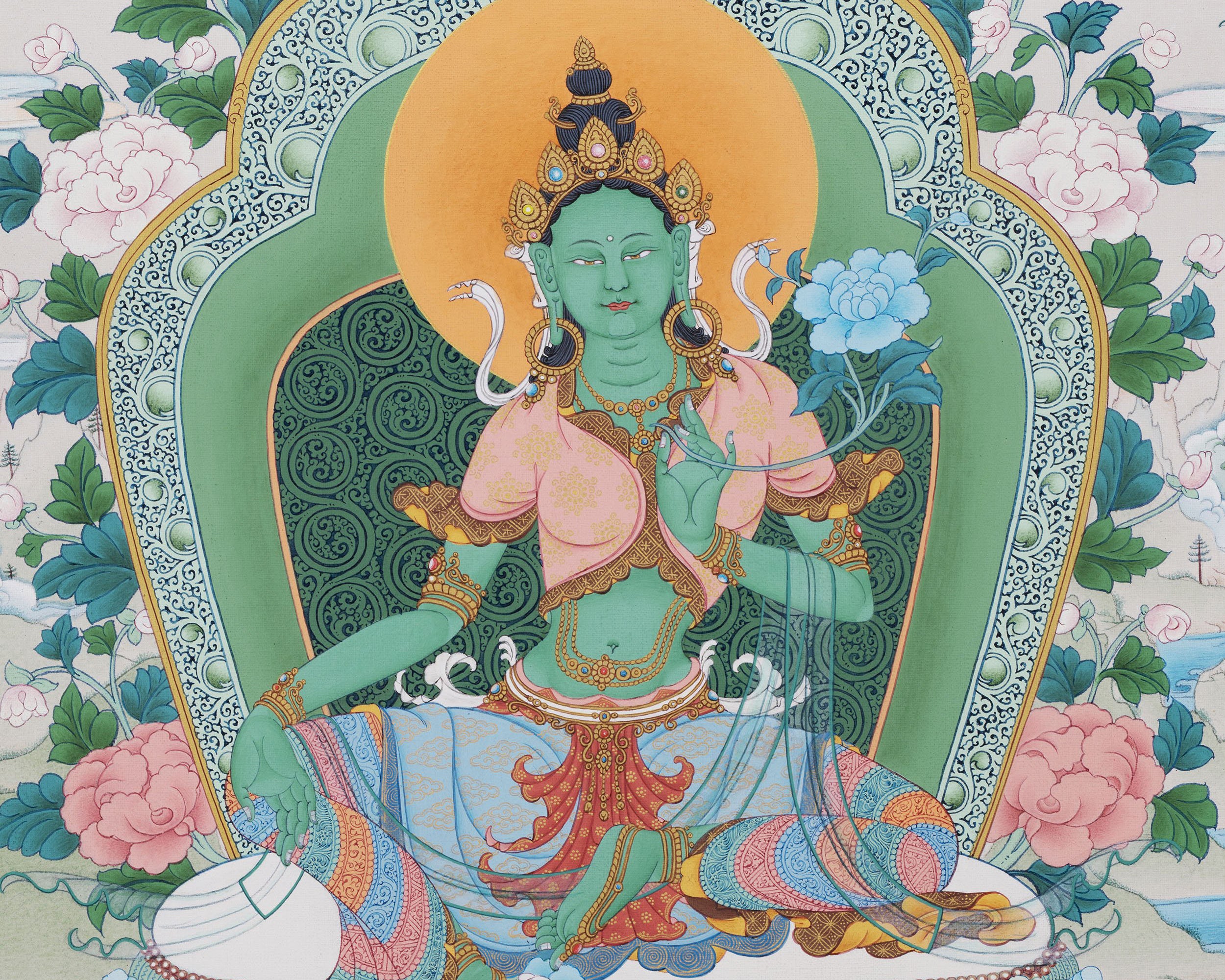 21 Tara Thangka, Green Tara, High Quality Giclee Canvas Print