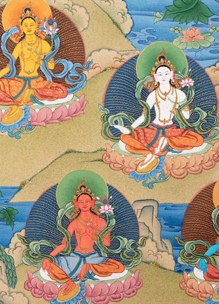 21 Tara | Tibetan Thangka | Green Tara Painting | Enlightenment Thangka