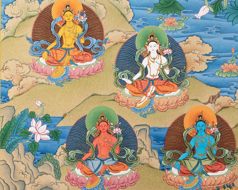 21 Tara | Tibetan Thangka | Green Tara Painting | Enlightenment Thangka