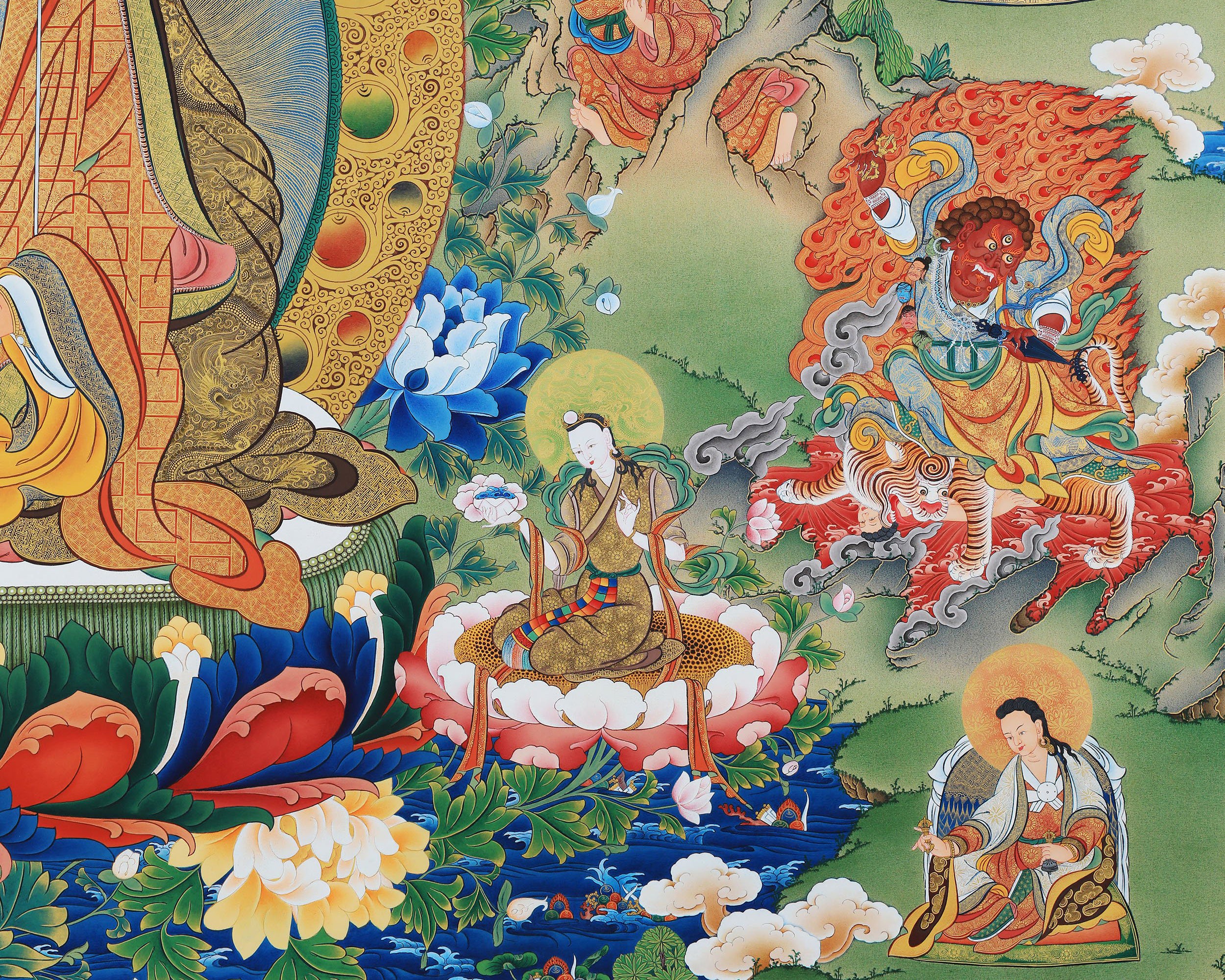 Guru Rinpoche Thangka, Eight Manifestation and 25 Disciples of Guru Padmasambhava, High Quality Giclee Canvas Print, Digital Print