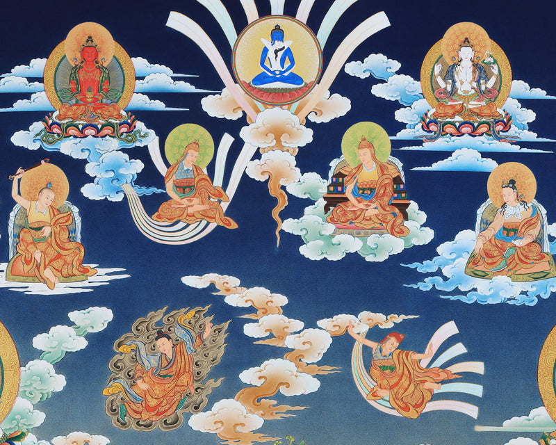 Guru Rinpoche Thangka, Eight Manifestation and 25 Disciples of Guru Padmasambhava, High Quality Giclee Canvas Print, Digital Print