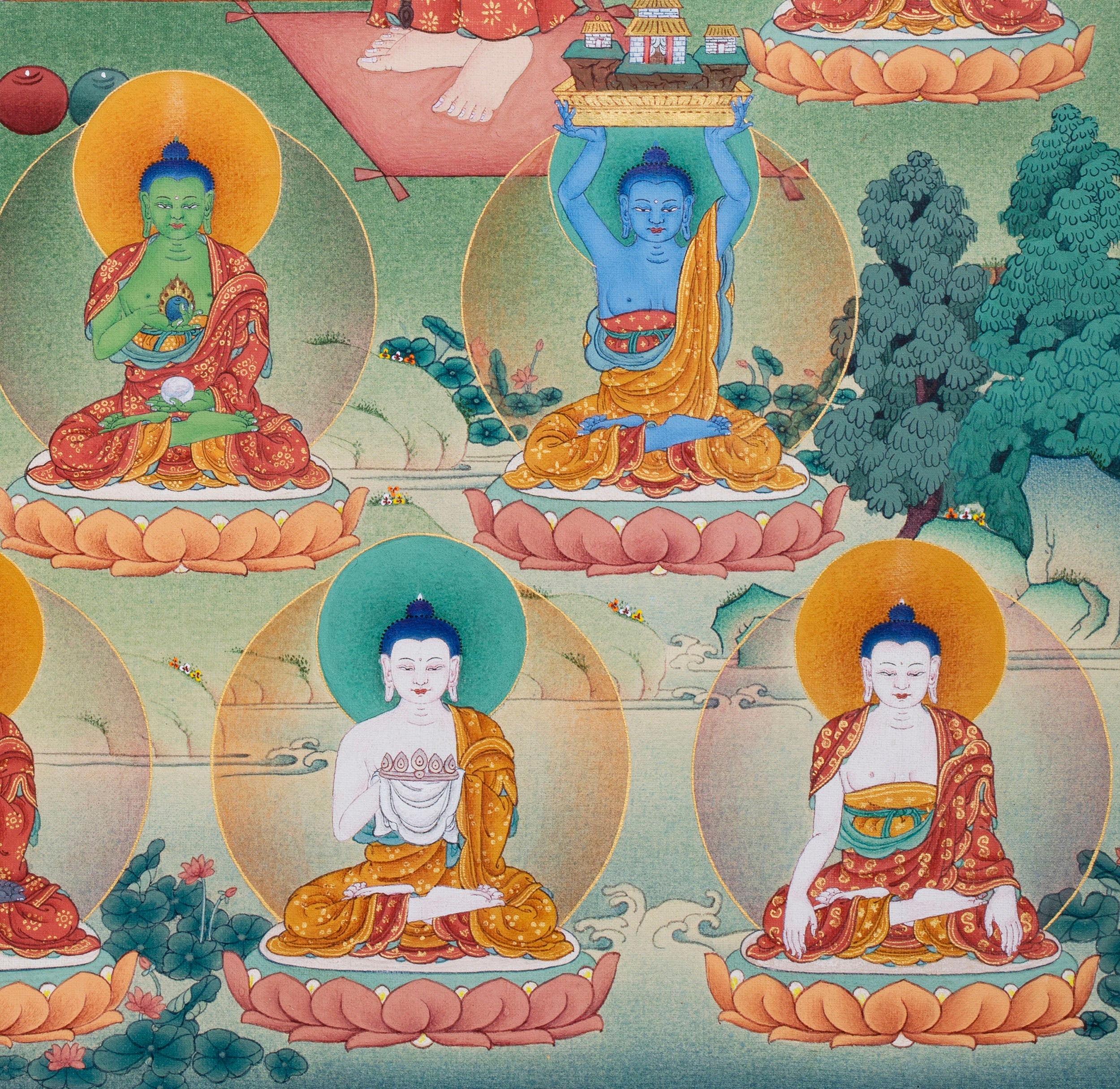 Buddha Shakyamuni Thangka, 35 Buddhas of Confession, Thangka Print