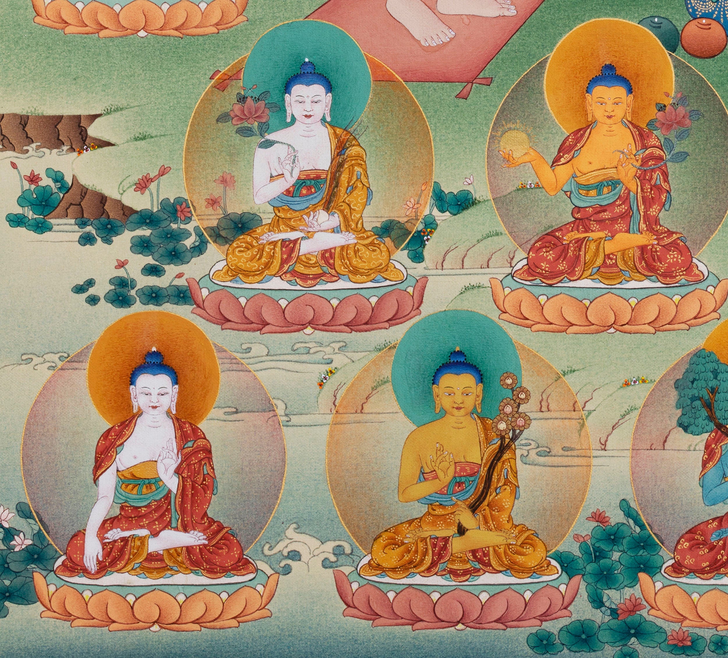 Buddha Shakyamuni Thangka, 35 Buddhas of Confession, Thangka Print