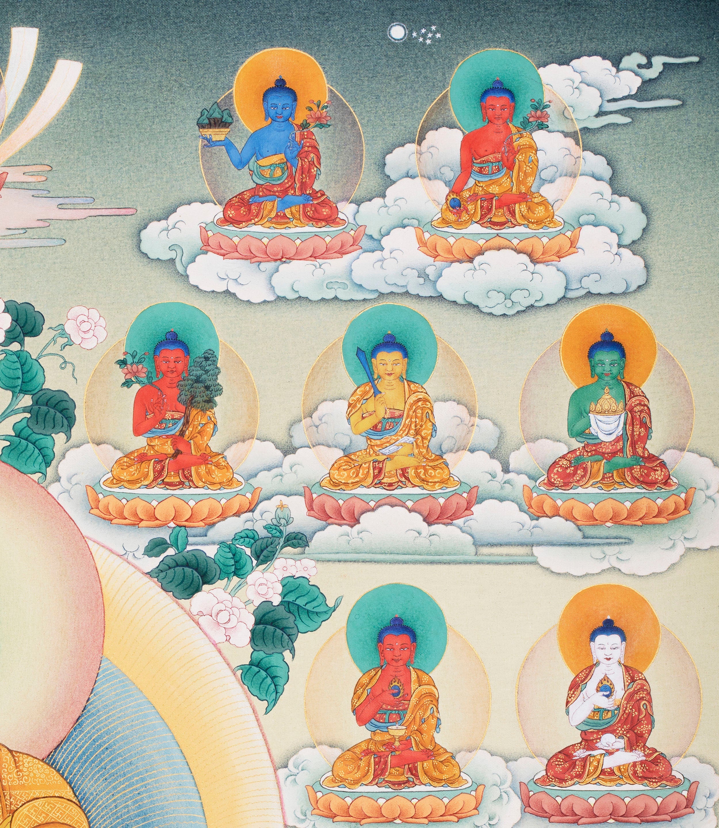 Buddha Shakyamuni Thangka, 35 Buddhas of Confession, Thangka Print