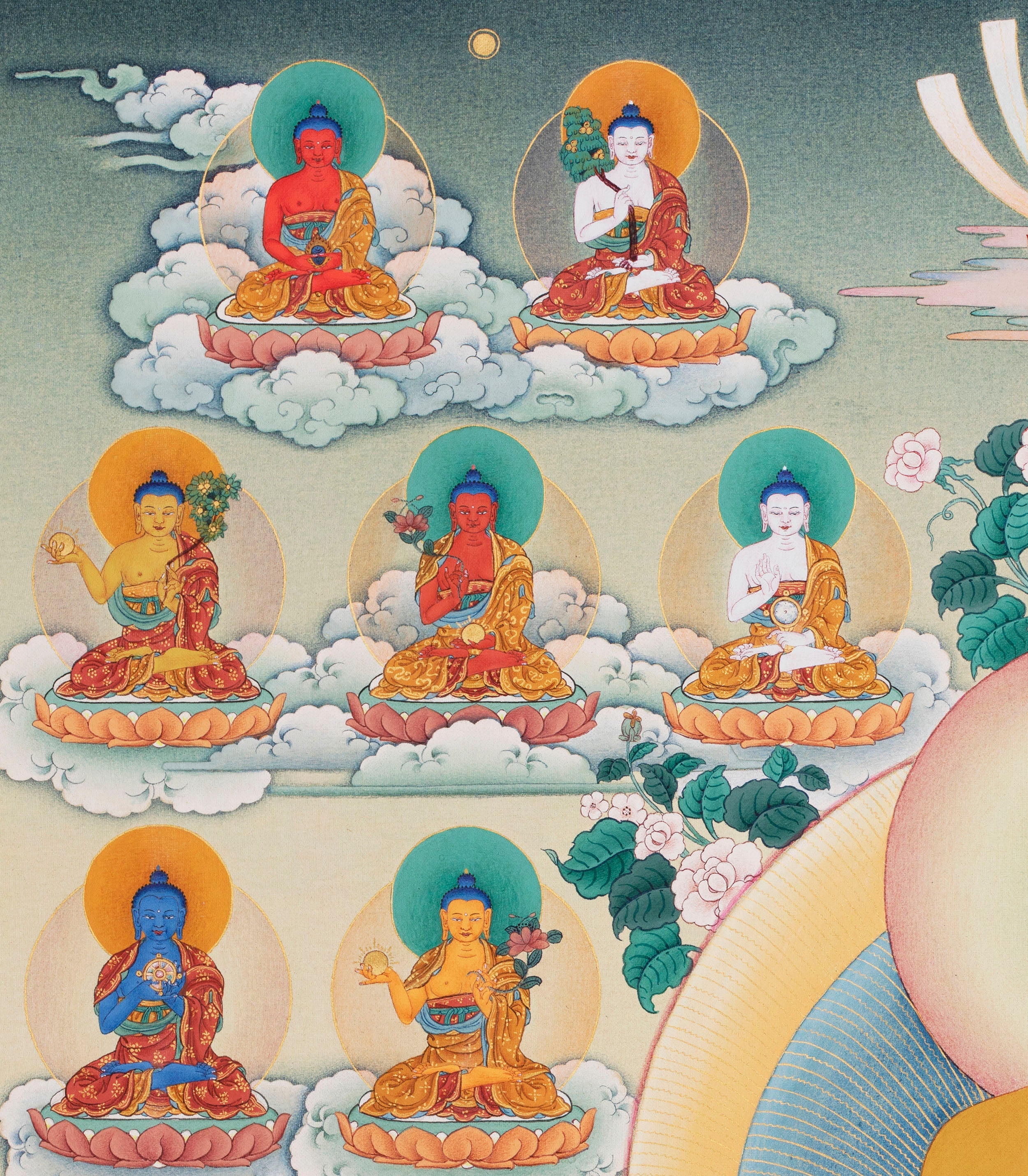Buddha Shakyamuni Thangka, 35 Buddhas of Confession, Thangka Print
