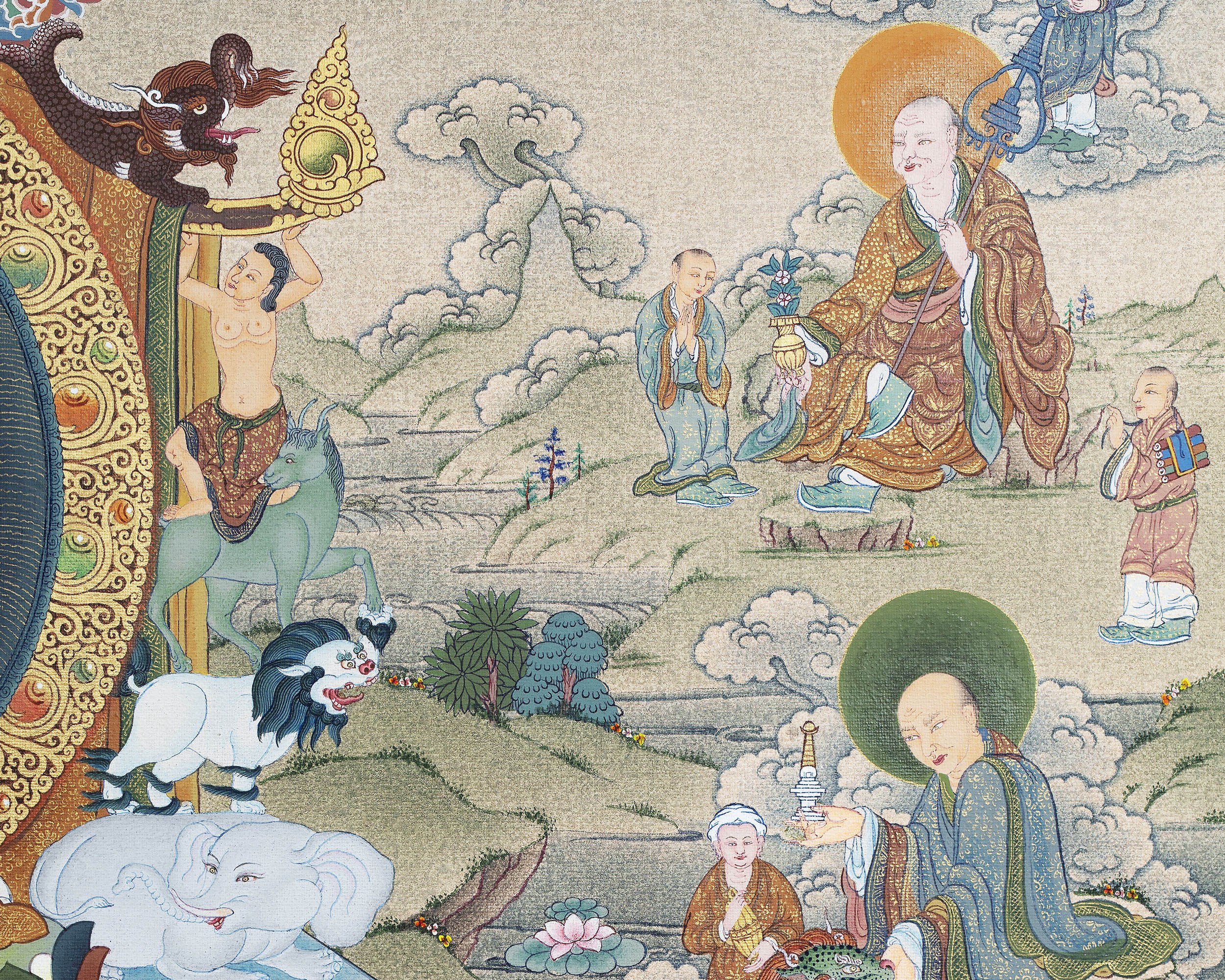 Buddha Shakyamuni -16 Arhat Thangka Print, Tibetan Thangka Print, Digital Print