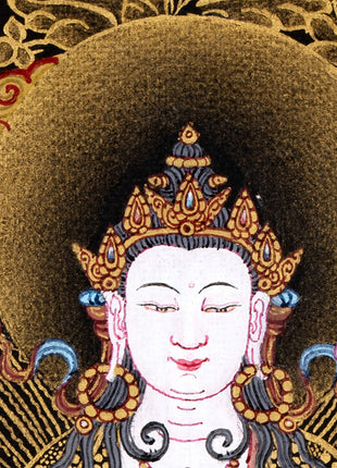 Avalokiteshvara Bodhisattva Thangka, Chenresig, Tibetan Himalayan Vajrayana Buddhist art, Bodhisattva