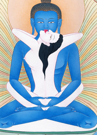 Samantabadra Thangka, Tibetan Buddha Painting, Traditionally Hand Painted in Pure 24K Gold