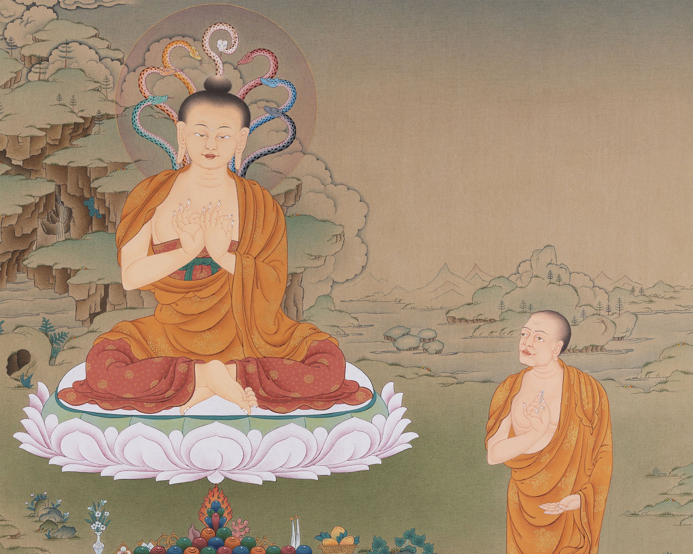 Arya Nagarjuna with Aryadeva Thangka Print | Tibetan Thangka Painting | Karma Gadri Painting